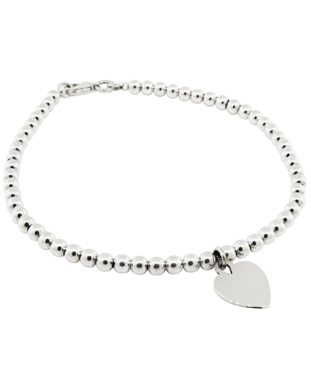 Pulsera de bolitas 3 mm con corazon sin esmalte