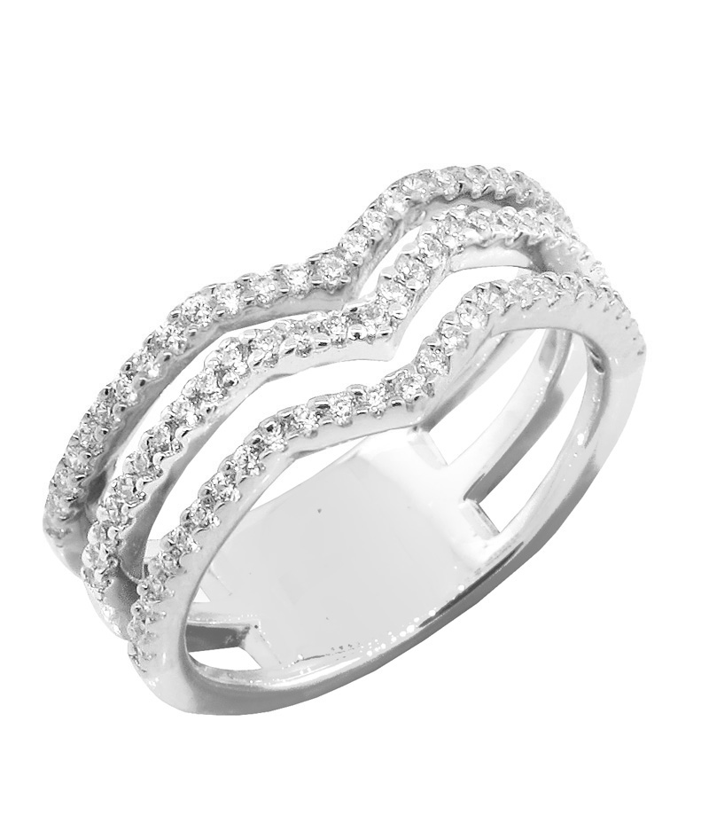 Anillo triple, puntas, tricolor, con piedras