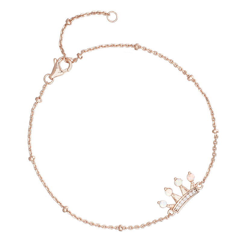 Pulsera coronita con piedras, rosada