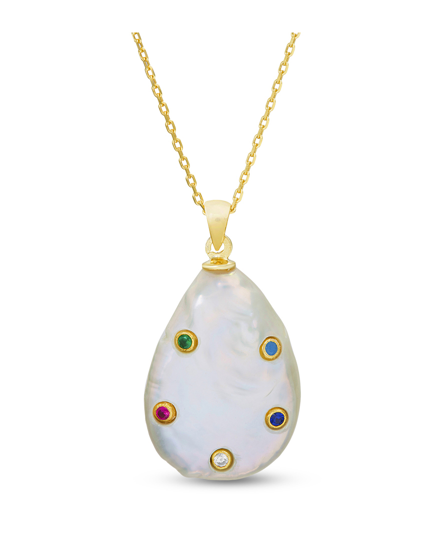 Conjunto perla con piedras multicolor, dorado
