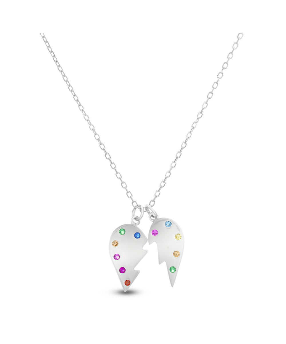 Conjunto corazon partido piedras multicolor