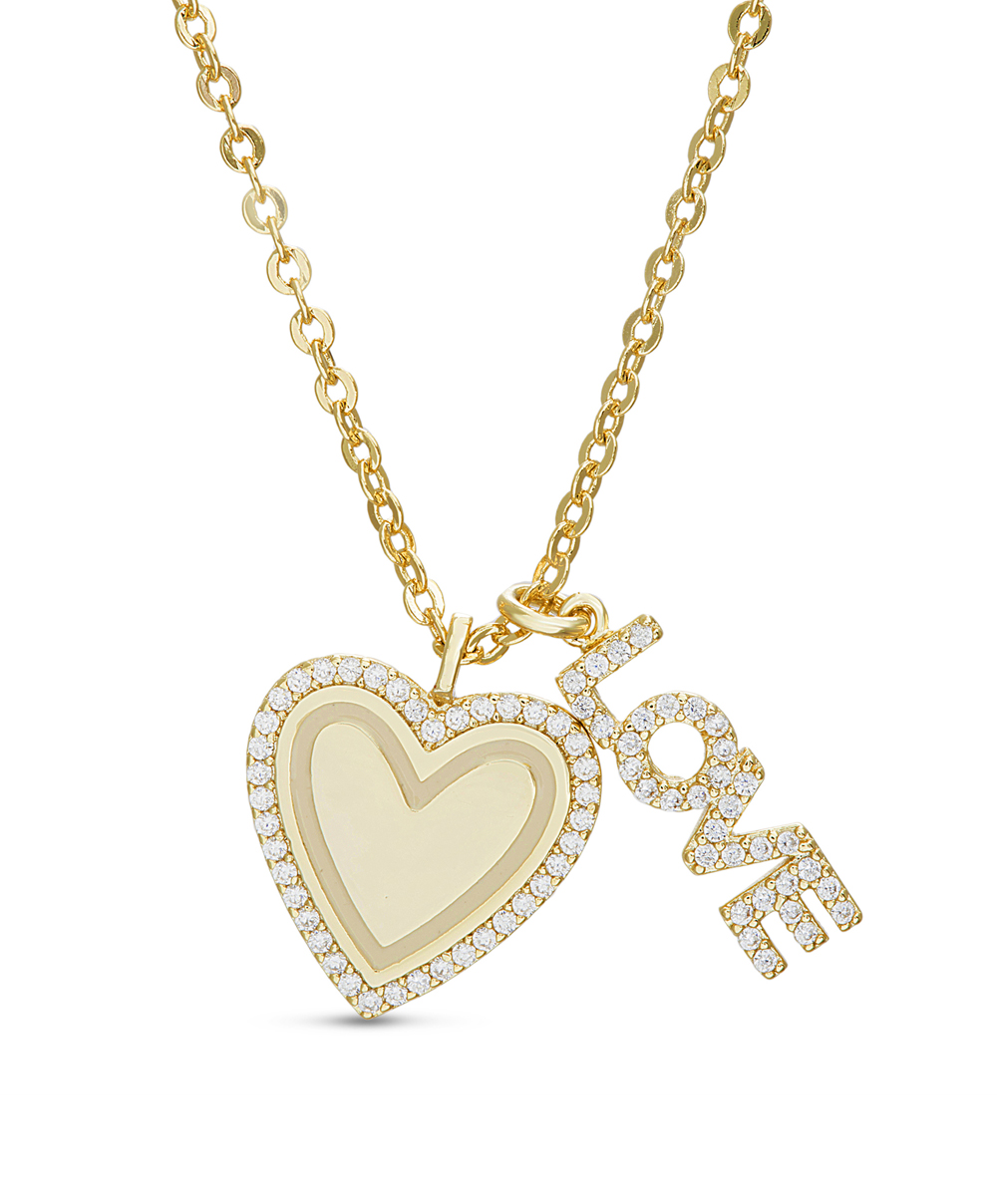 Conjunto corazon virola de piedras, love, amarillo