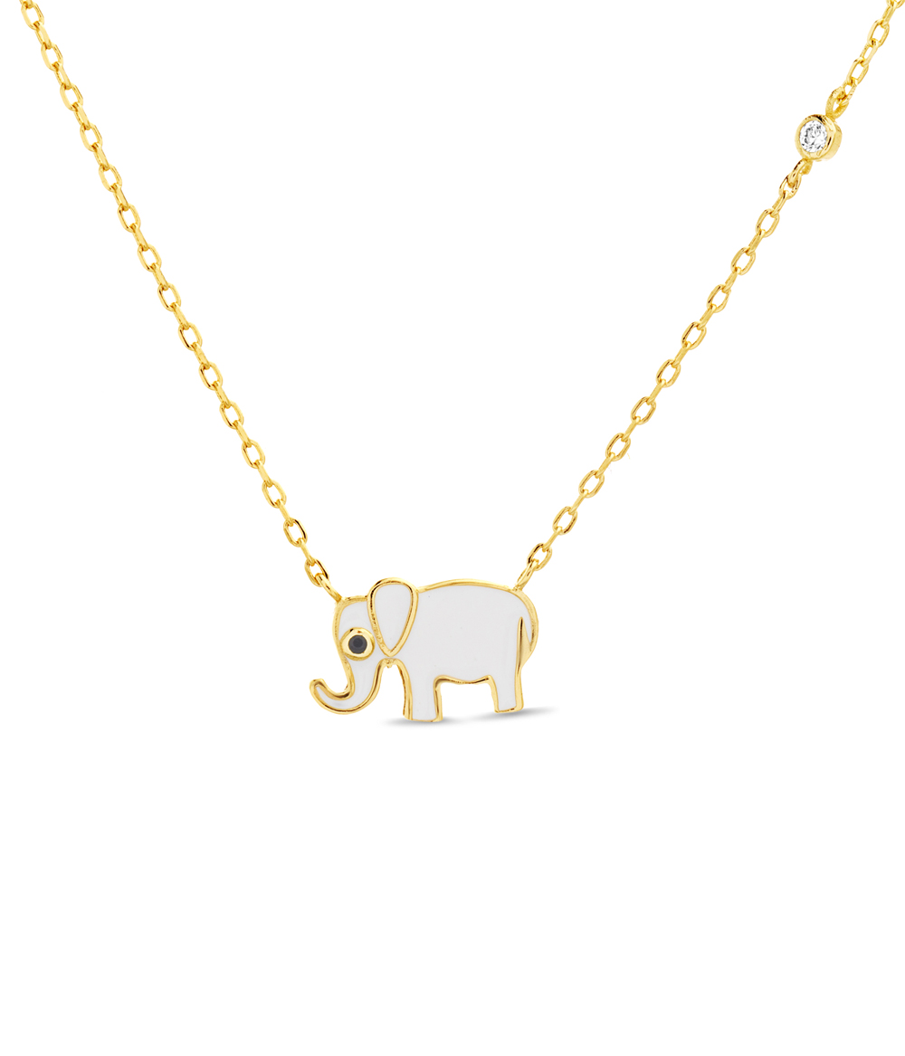 Conjunto amarillo con elefante esmalte blanco