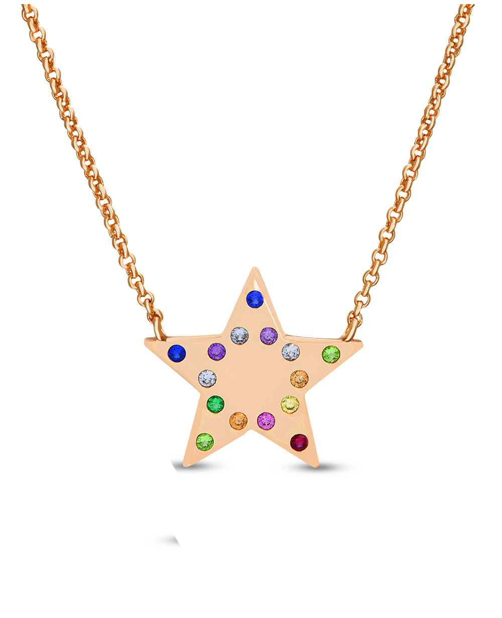 Conjunto estrella rose con piedras multicolor 
