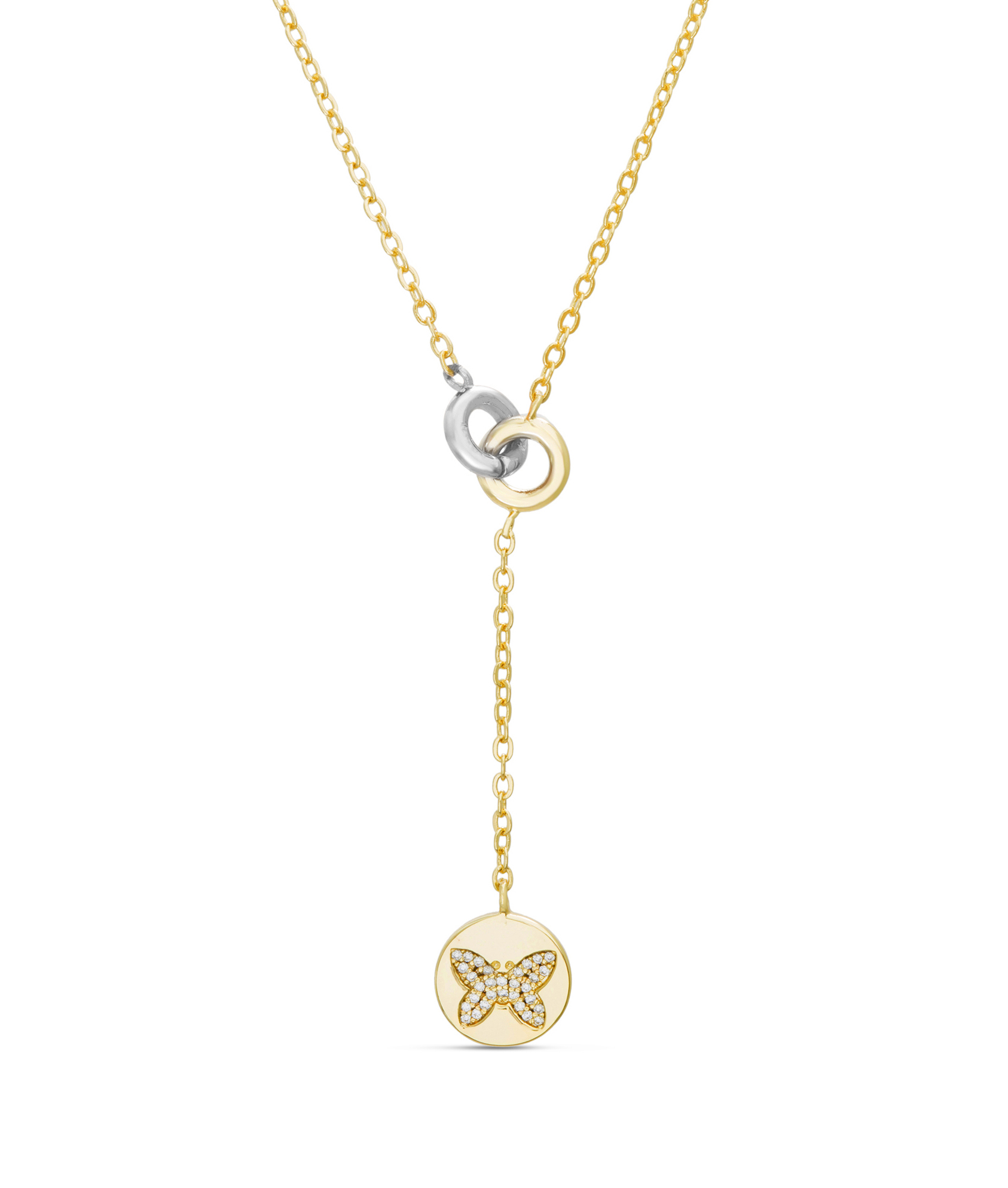 Conjunto corbatero doble arandela, blanca y amarilla, con mariposa piedras blancas de un lado y " Mom " del otro