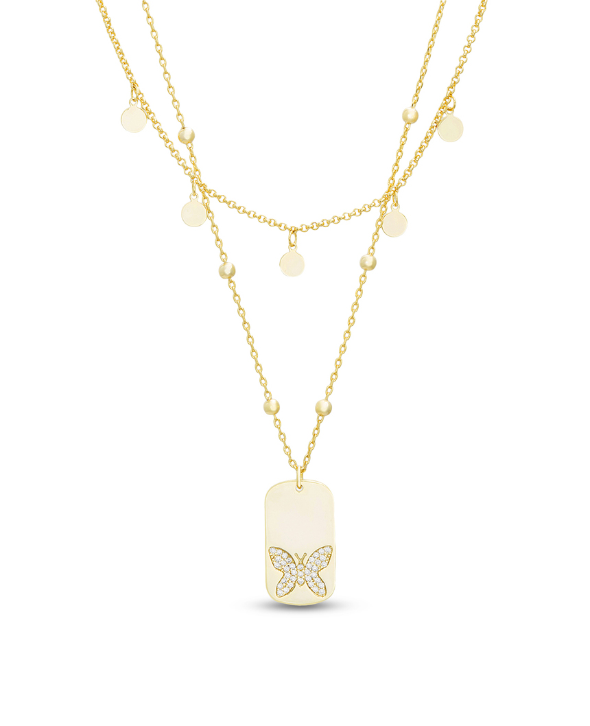 Conjunto doble cadena, medalla mariposa, medallitas redondas, amarillo