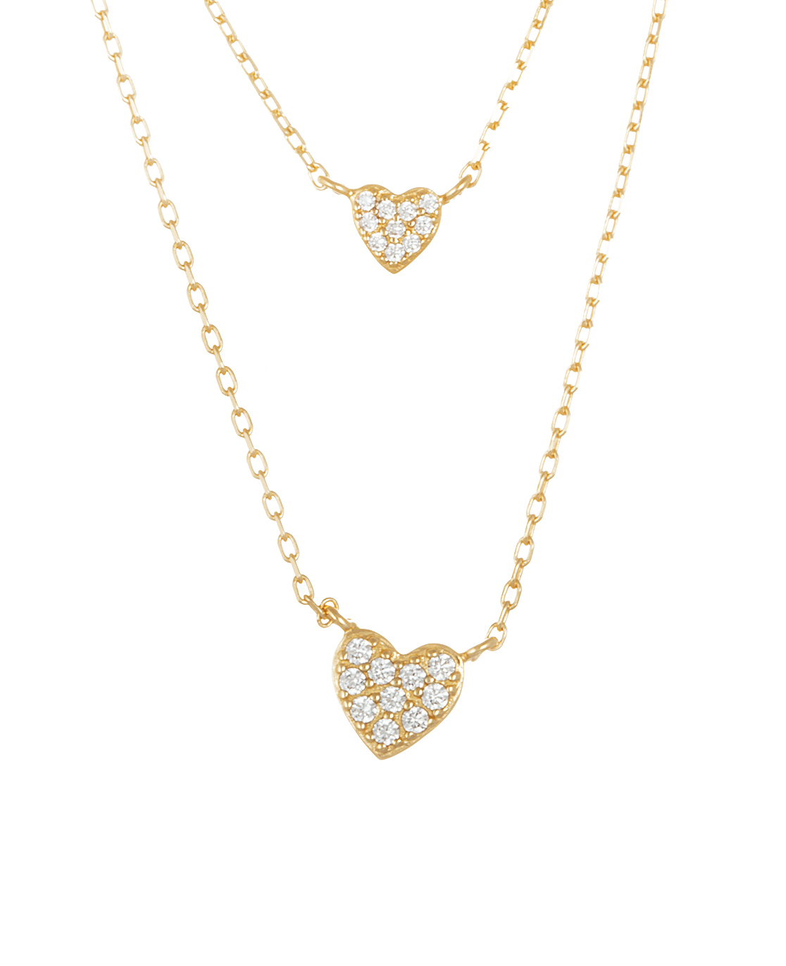 Conjunto doble cadenita con corazon pavee, amarillo