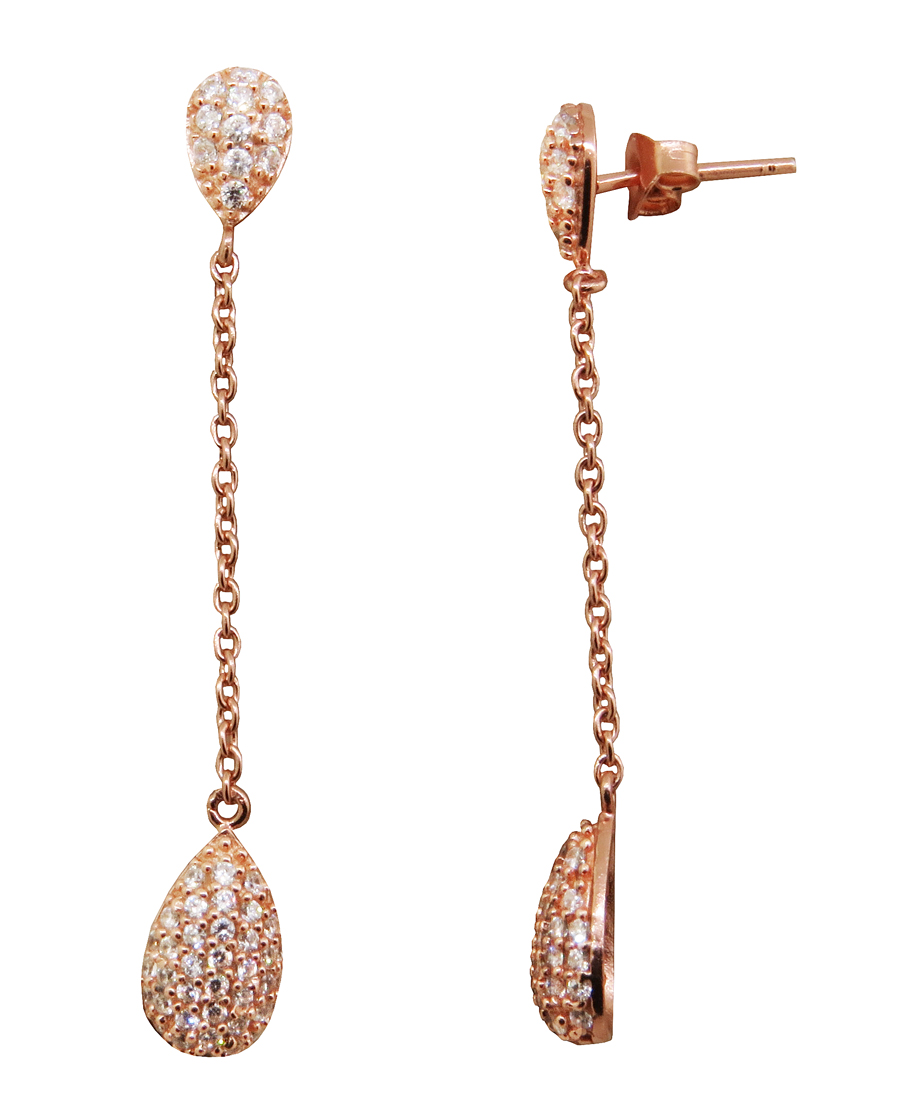 Par aros gotas, largos, cadenita, pavee, rosado