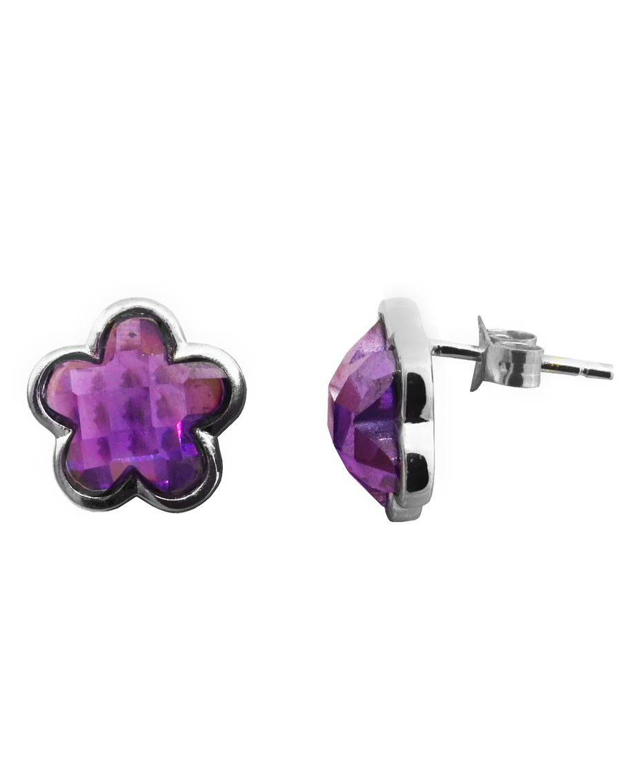 Par aros flor pegados piedra violeta