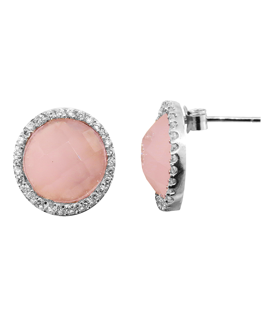 Par aros redondos, pegados, piedra rosada