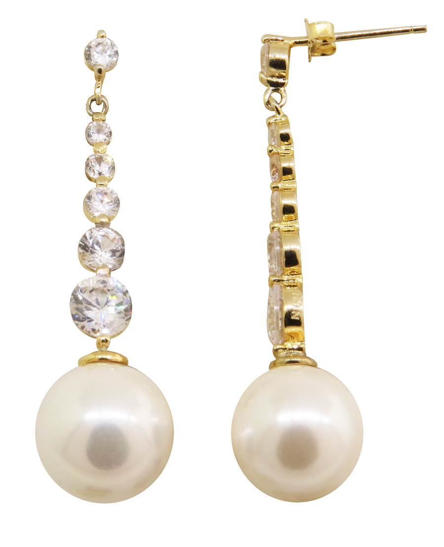 Par aros largos, con piedras en el cuerpo, Perla, amarillo