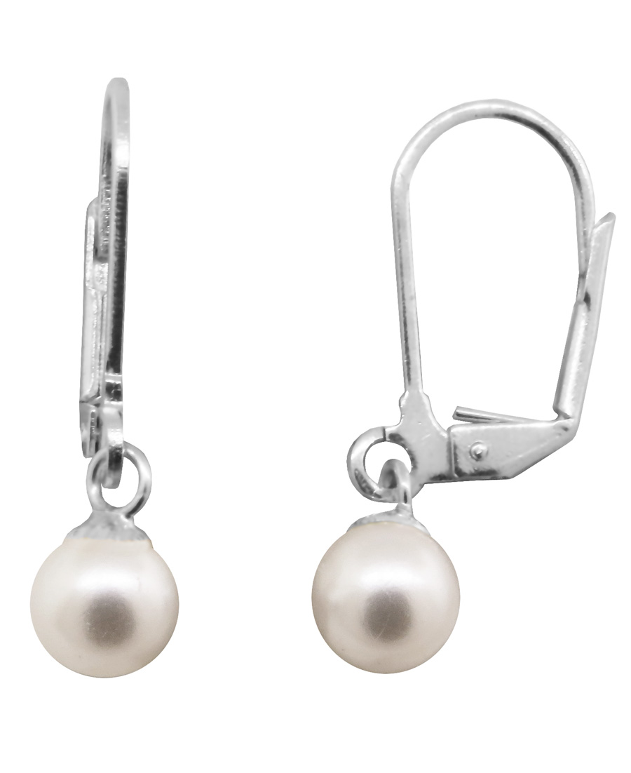 Par aros perla, colgantes, sistema brisura, 7 mm
