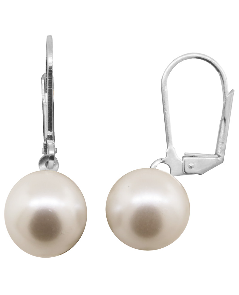 Par aros perla, colgantes, sistema brisura, 12 mm