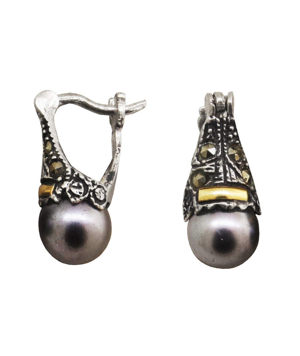 Par aros lady perla gris 7 mm