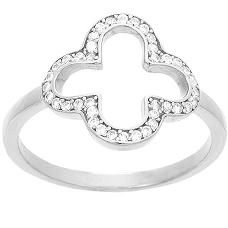 Anillo trebol calado blanco con piedras