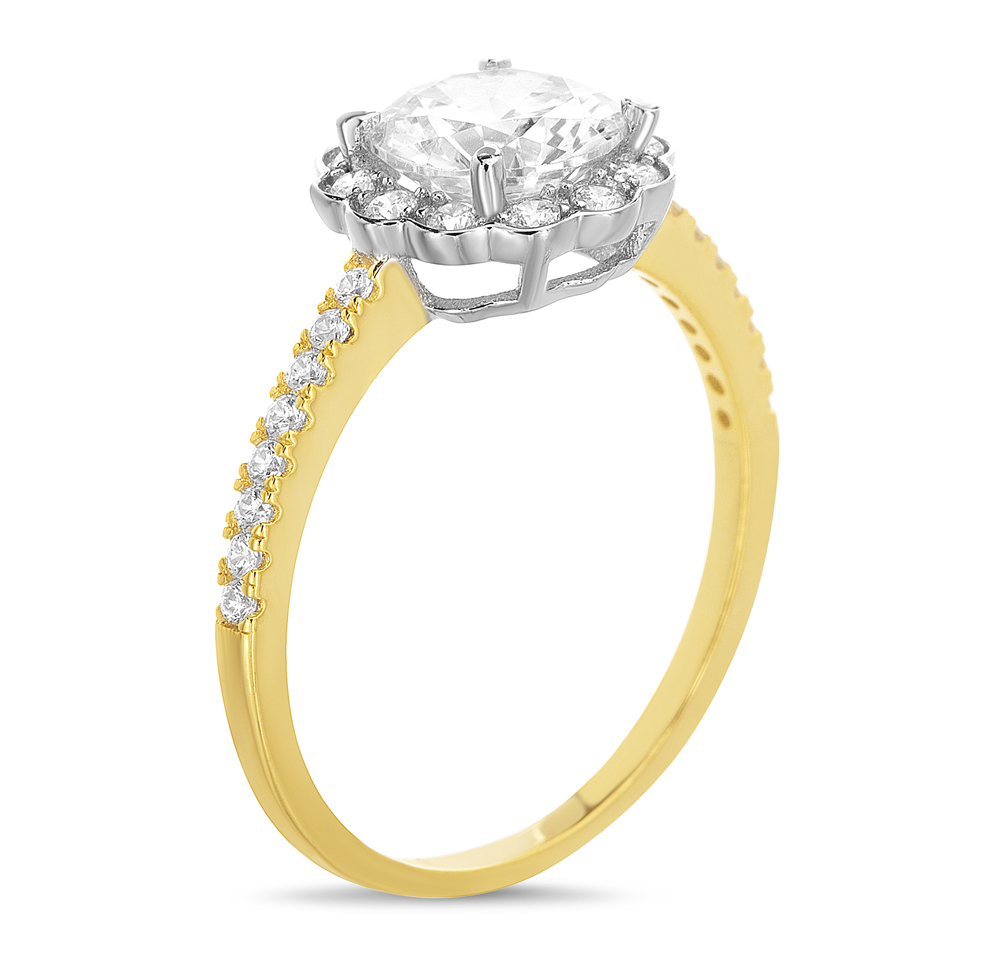 Anillo flor piedras blancas, cuerpo amarillo