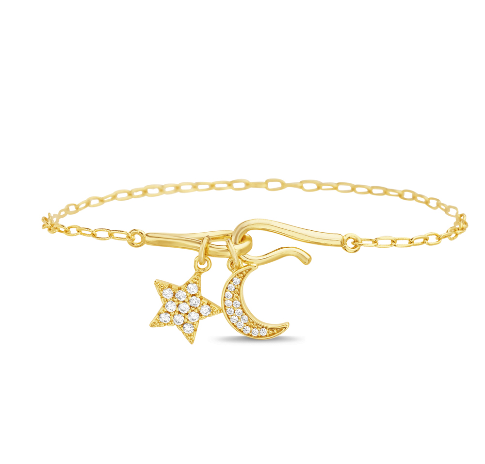 Pulsera eslabonada amarilla con dijes luna y estrella pavee