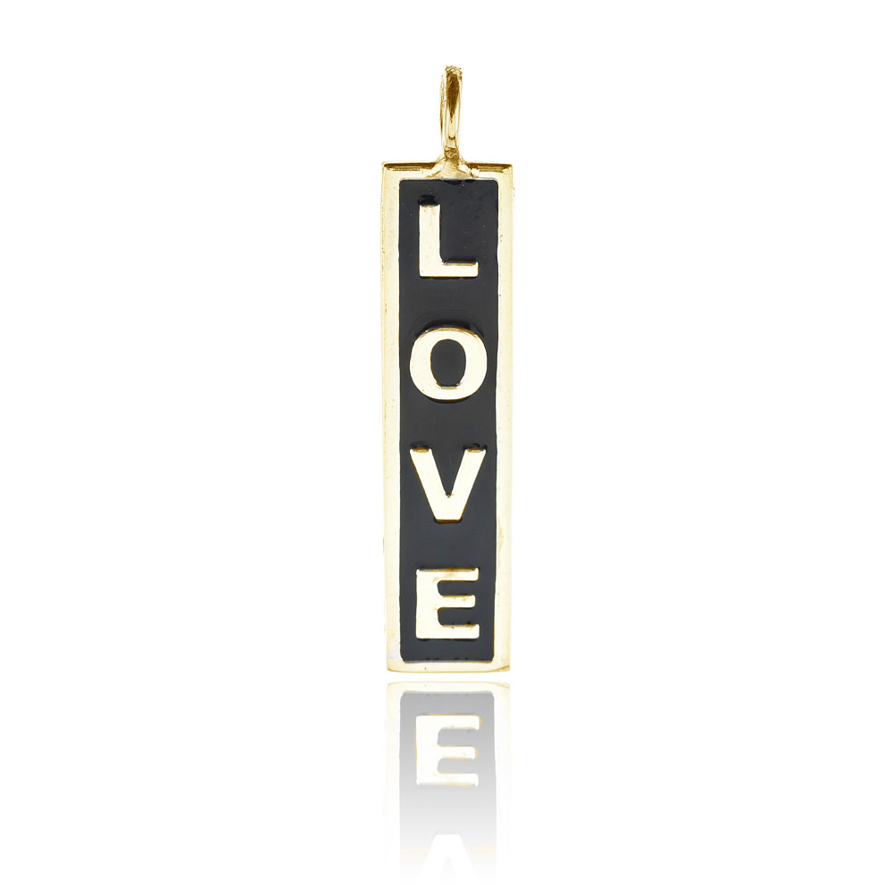 Dije barrita amarilla " Love " esmalte negro
