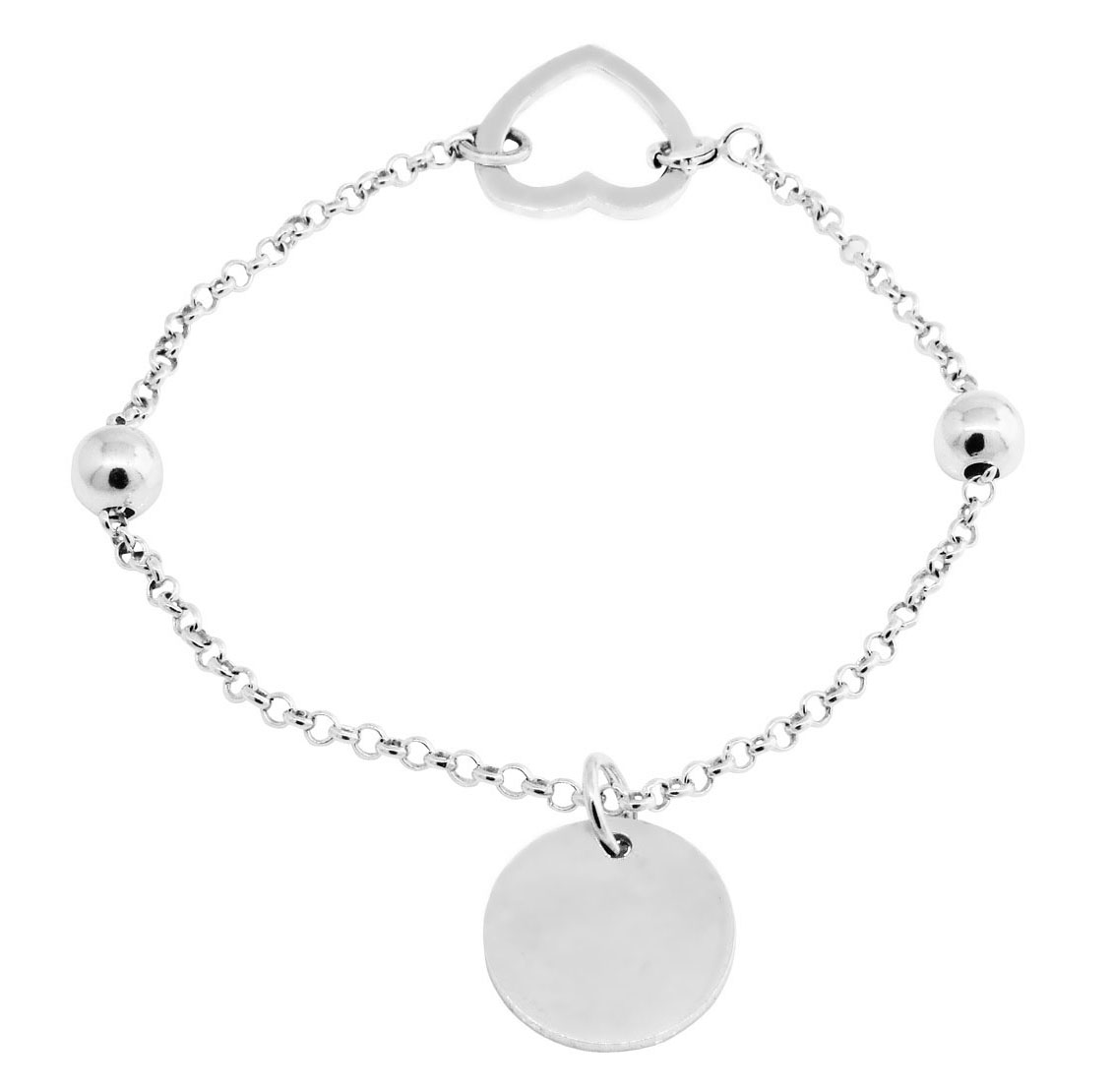 Pulsera medallita, corazon, con bolitas