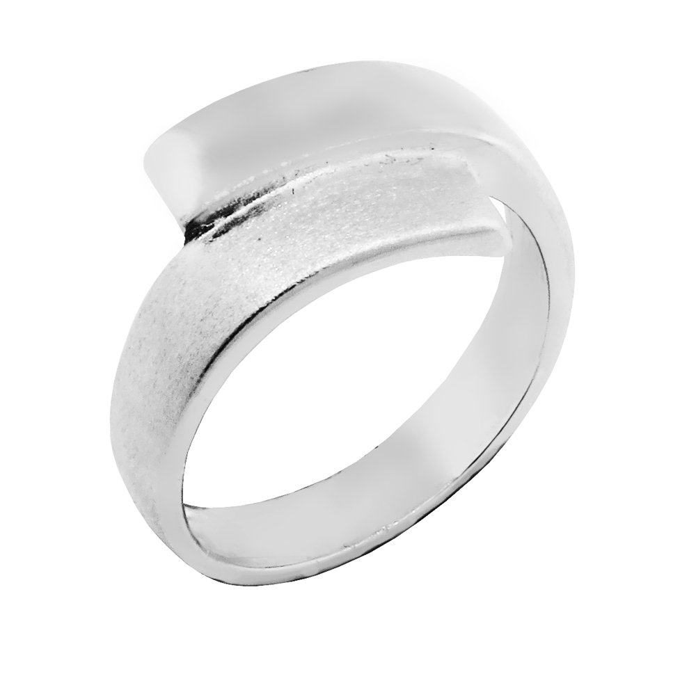 Anillo cruzado plano mediano, pulido y satinado, platabella
