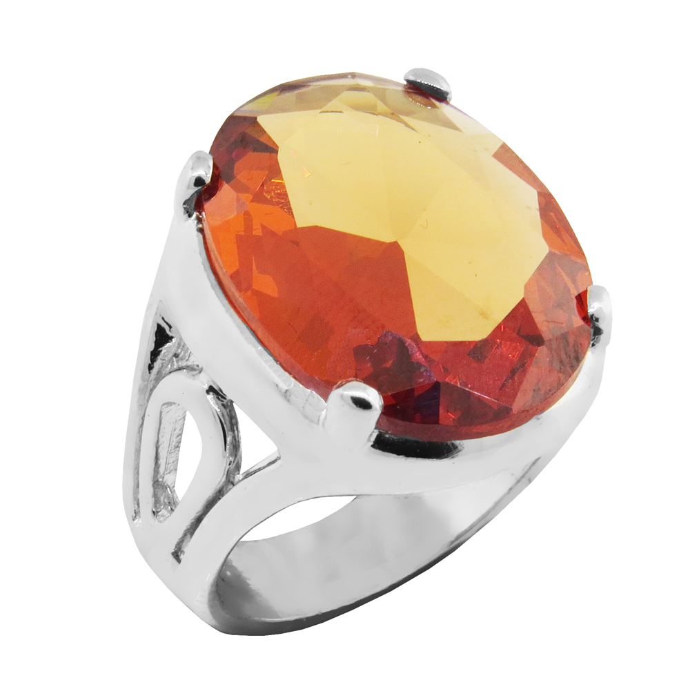 Anillo oval 20 x 15, piedra champagne, platabella