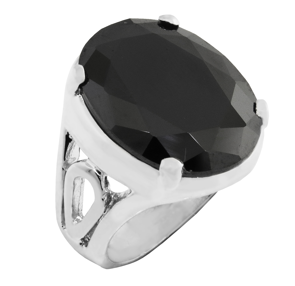 Anillo oval 20 x 15, piedra negra, platabella