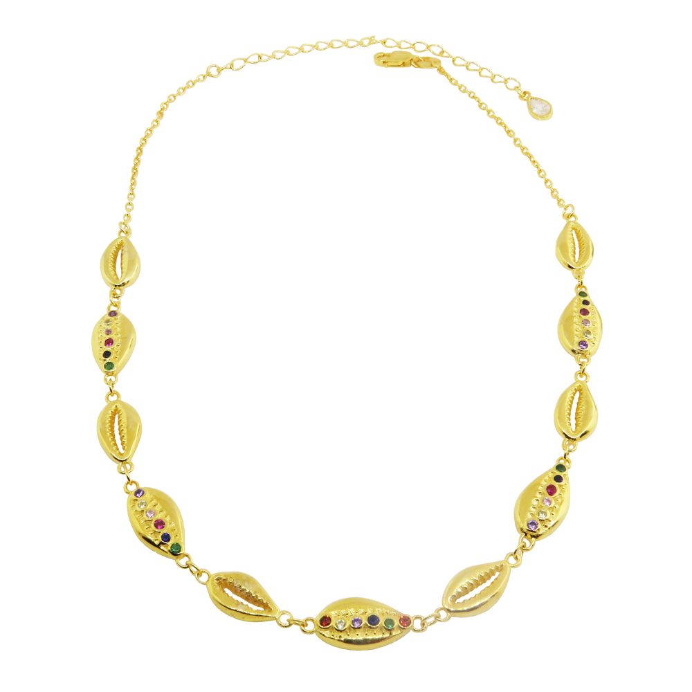 Chocker caracoles, amarillo, piedras multicolor