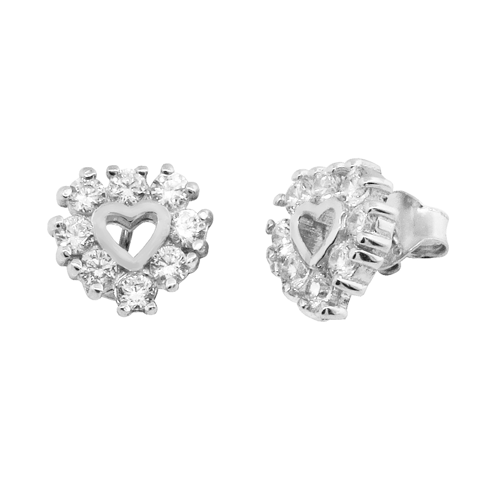 Par aros corazón piedras blancas 