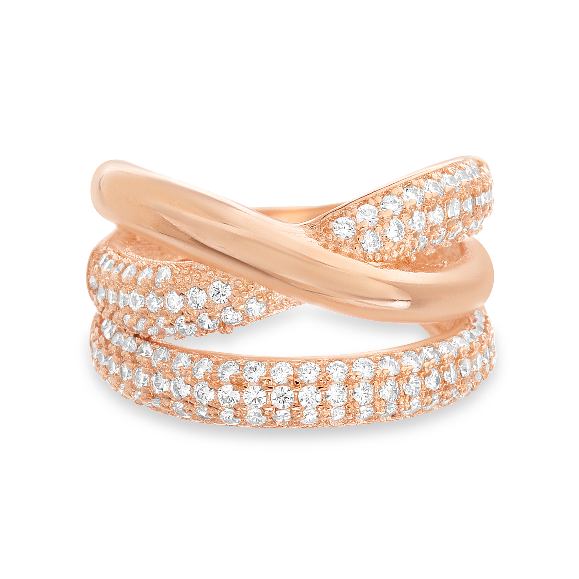 Anillo rosado, tiras cruzadas, pavee