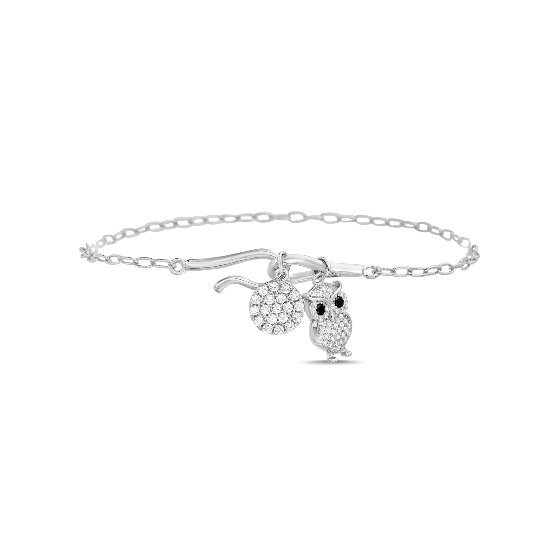 Pulsera con dijes circulo pavee y buho