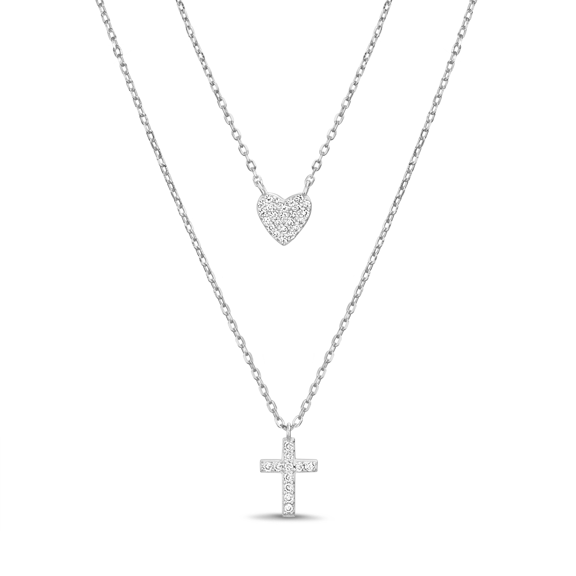 Conjunto doble, cruz y corazon pavee