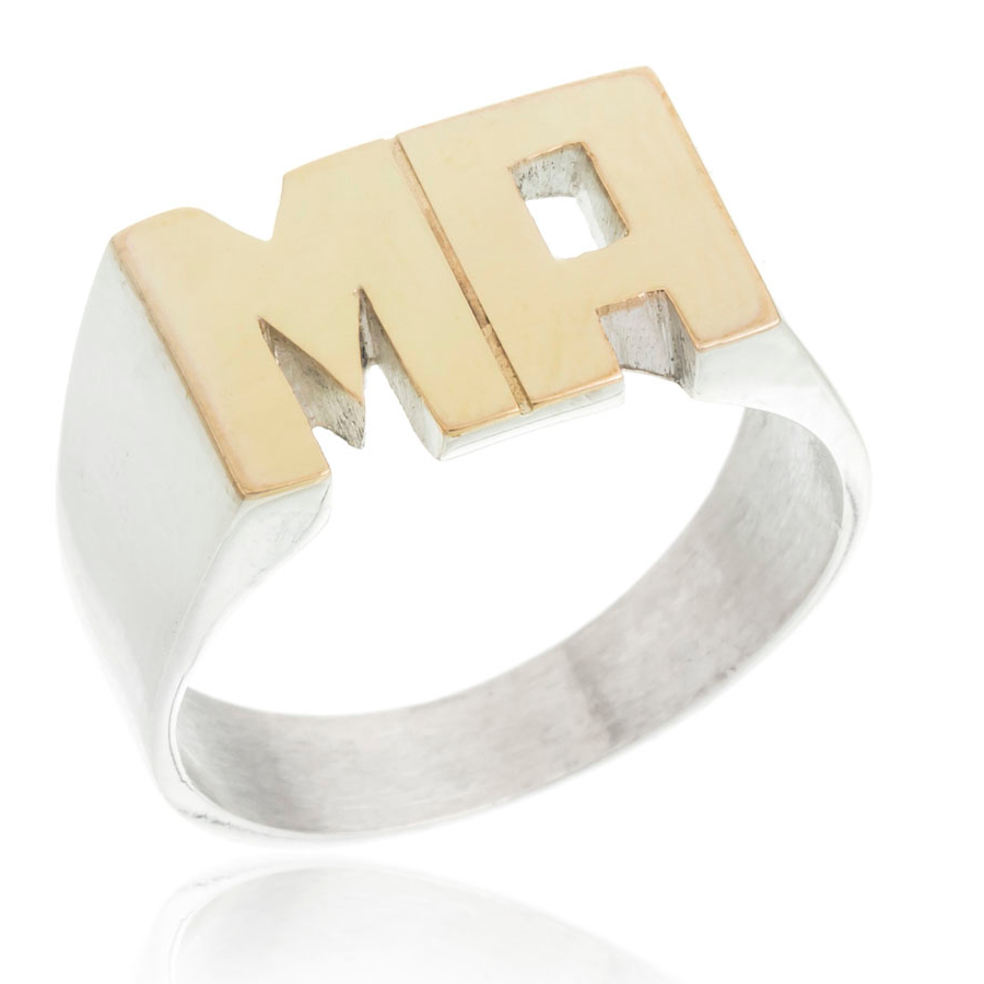 Anillo sello rectangulo grande double 1 x 1, 4 cm 