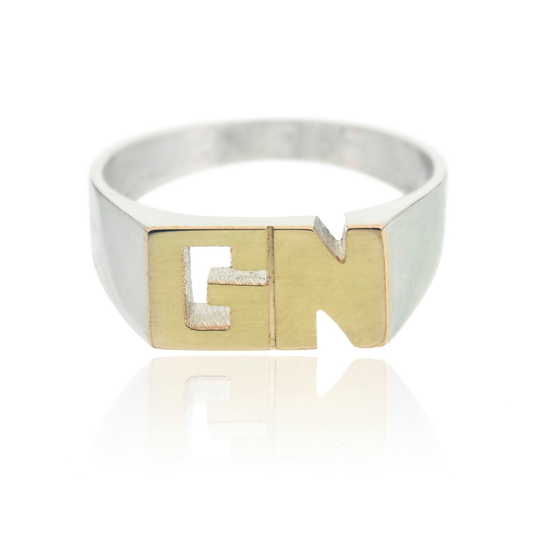 Anillo sello rectangulo chico double. 0,7 x 1, 3 cm