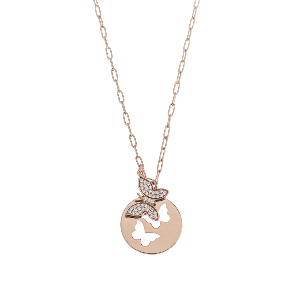 Conjunto rosado, dije mariposa pavee y medalla calada