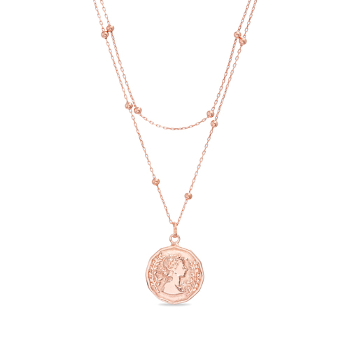 Conjunto medalla doble, rosado, cadena bolitas