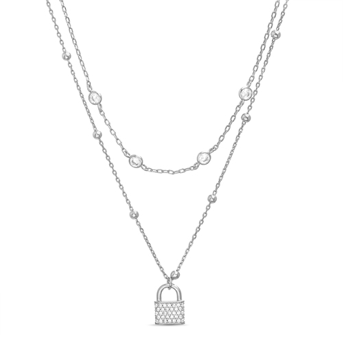 Conjunto candado, doble cadena, bolitas y piedras 