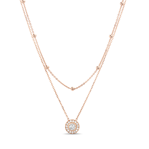 Conjunto doble, solitario, y cadena con bolitas, rosado