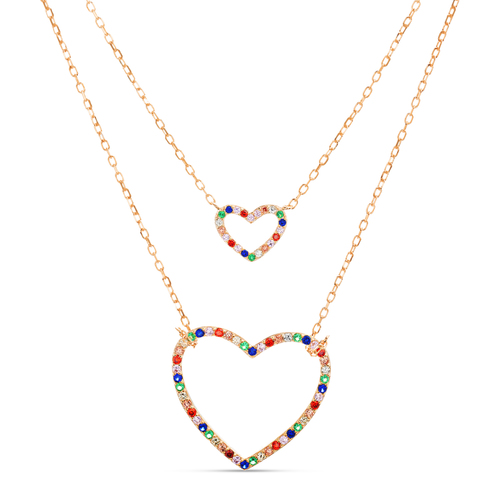 Conjunto doble rosado con corazones piedras multicolor