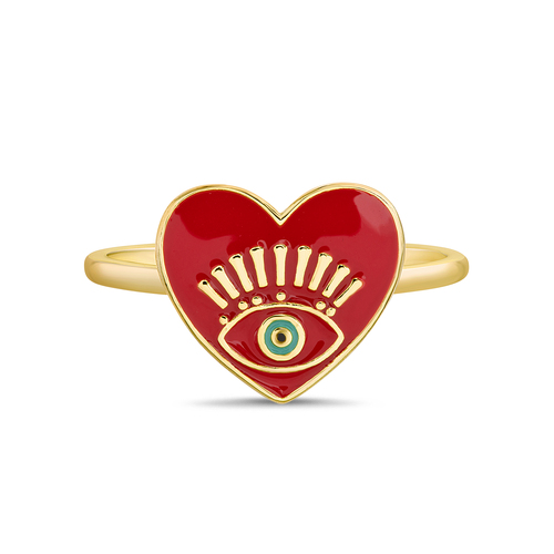 Anillo corazon , ojito, esmaltado, amarillo