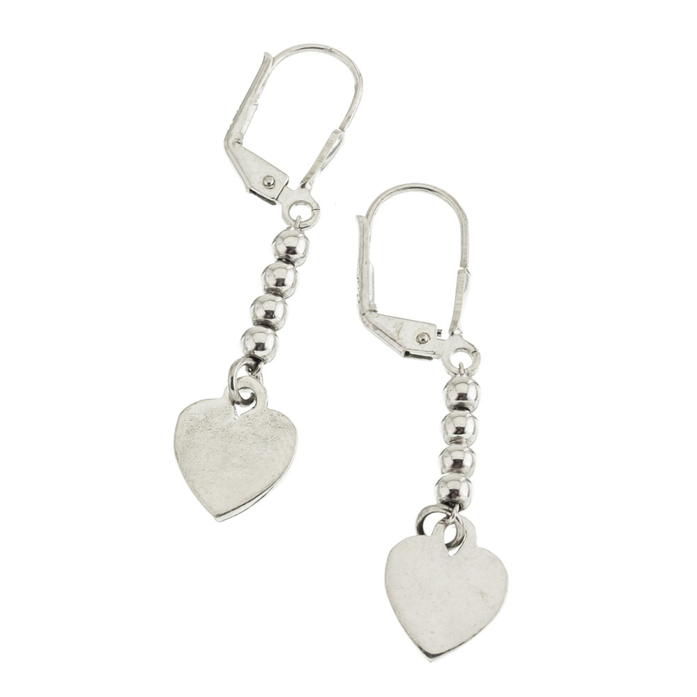 Par aros colgantes corazon, bolitas, cierre brisura 