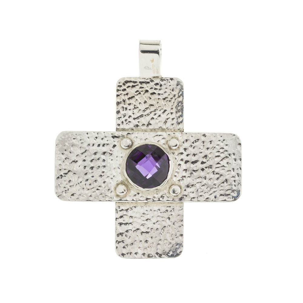 Cruz efecto bollo con piedra central violeta
