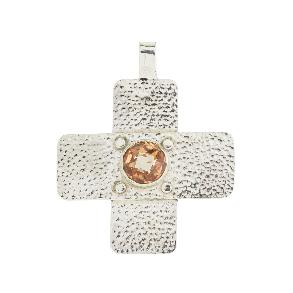 Cruz efecto bollo con piedra central champagne