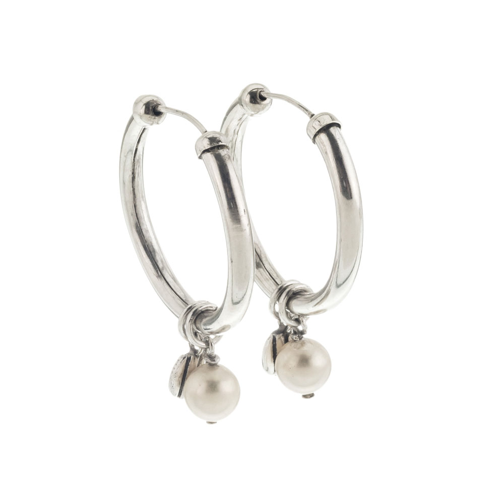 Par aros argolla con dije y perla. Diametro interno : 2,4 cm