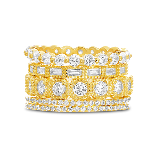 Anillo quintuple amarillo con piedras blancas