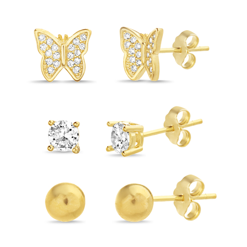 Triple par aros , mariposa, piedra y bolita, amarillo