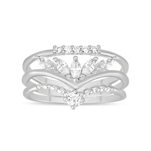 Anillo triple con piedras blancas