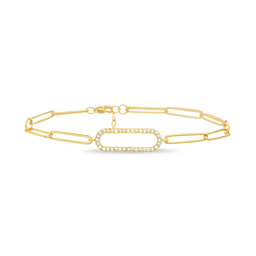 Pulsera eslabones alargados, con piedras en el centro, amarilla