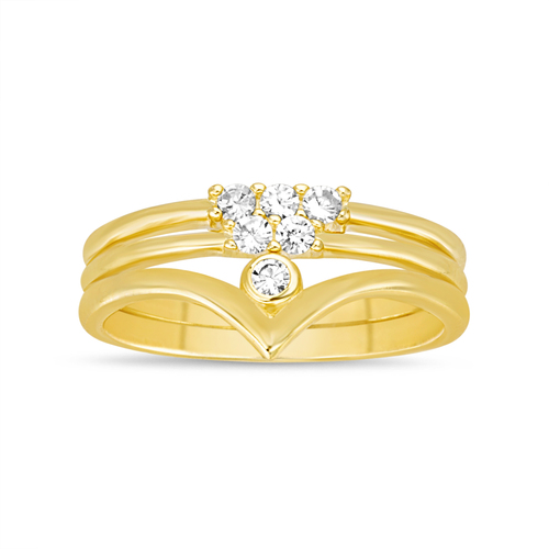 Anillo triple amarillo con piedras blancas