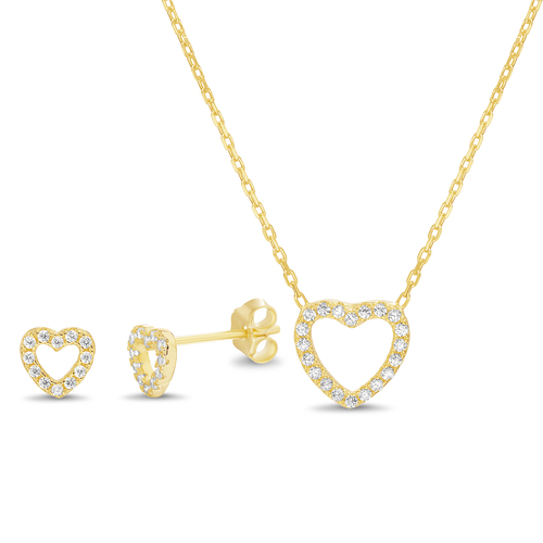 Set conjunto contorno corazon y par de aros, amarillo