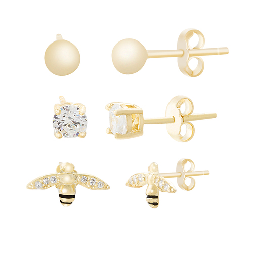 Triple par aros, abeja, piedra y bolita, amarillo
